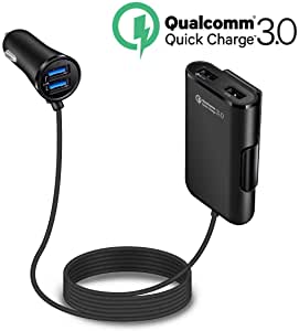 Quick Charge QC 3.0 Car Charger, LECMARK Front/Back Seat Charging Car Cigarette Lighter Chargers Adapter with 4 USB Ports Vehicle Charger for Android iOS Smartphones